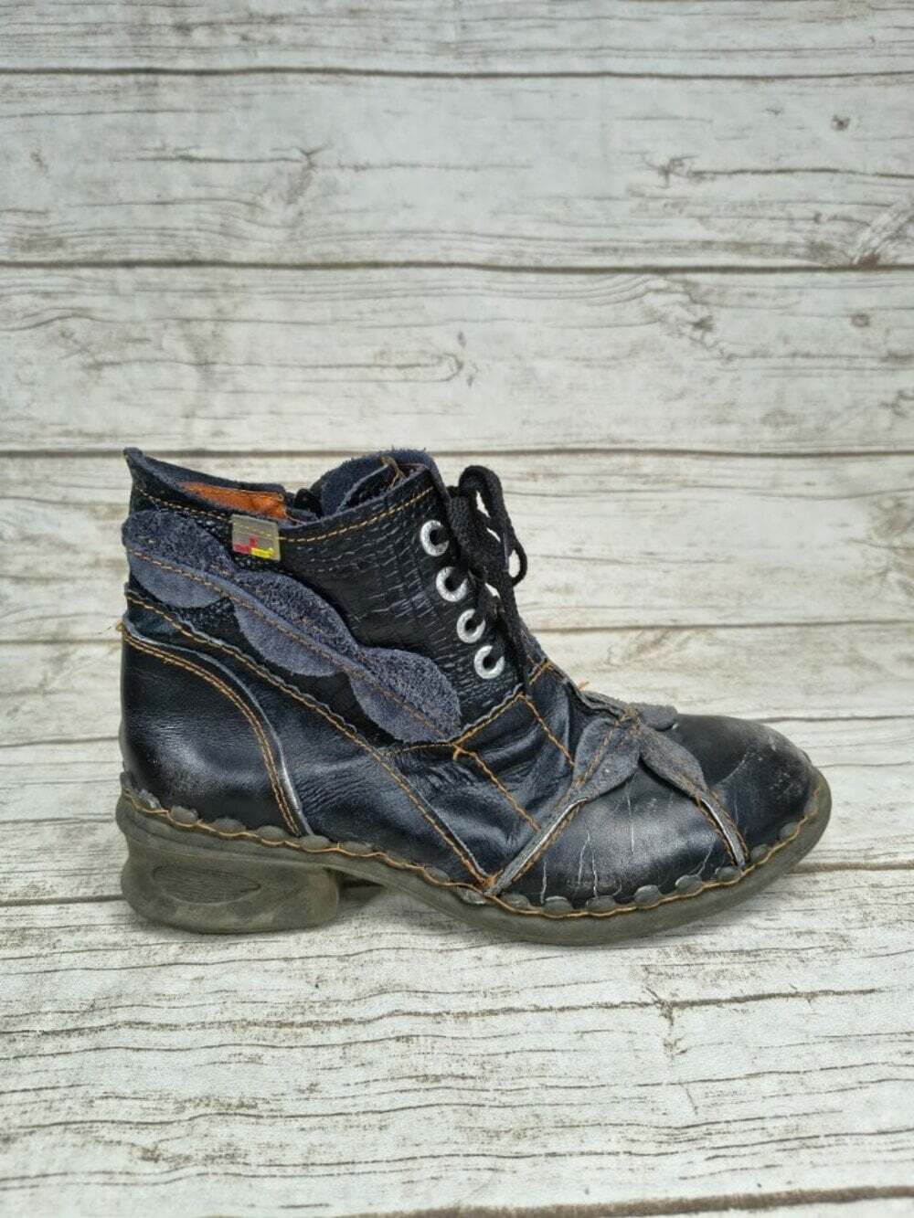 TMA Black Leather Mixed Texture Lace-Up Ankle Boots Size 8.5